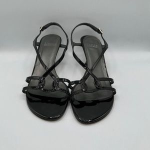 Stuart Weitzman Women’s 8.5 Black Open Toe Slingback Strappy Kitten Heels